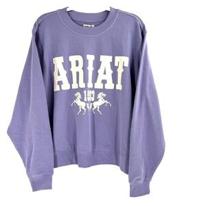 Ariat Horse Logo Crewneck Sweatshirt Womens XXL Purple Western Rodeo Cowgirl NEW